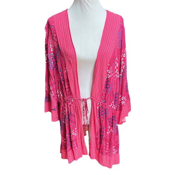 Lane Bryant Floral Patchwork Pattern Kimono Duster Pink Blue White Size 18/20 - Picture 1 of 9